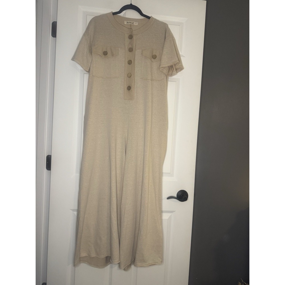 Three Bird Nest Short Sleeve Wide Leg Boho Jumpsuit Small
